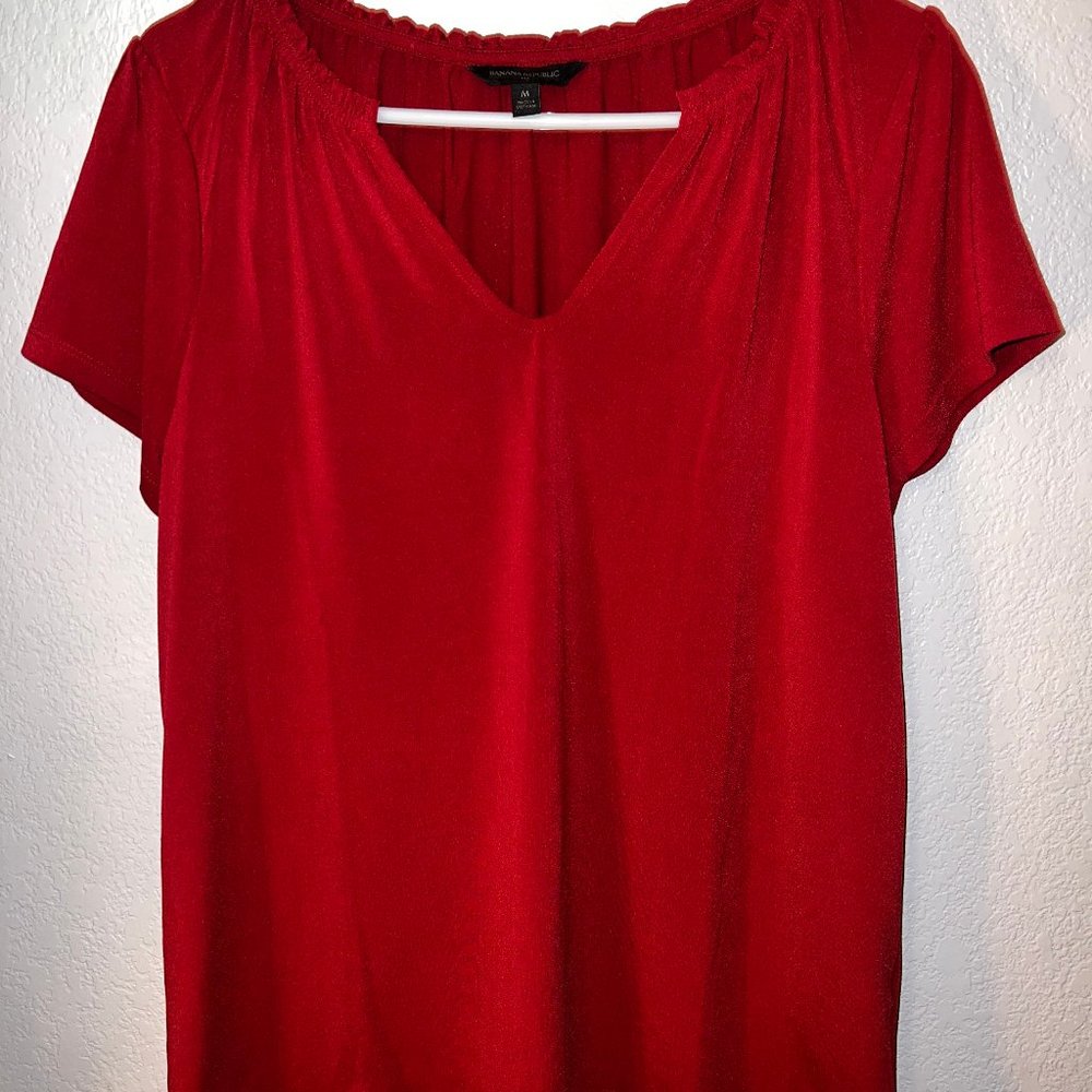 Banana Republic Short-Sleeve Work Shirt Red Medium